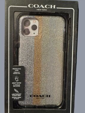 Coach Glitter Stripe iPhone Case - Silver & Gold Stripe